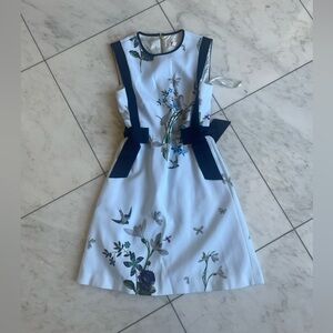 Ted Baker Light Blue Floral Dress with Navy Trim size 0